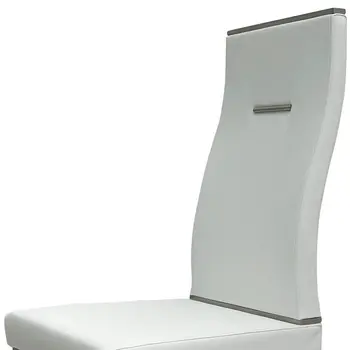 Set of Four White and Silver Upholstered Faux Leather Dining Side Chairs