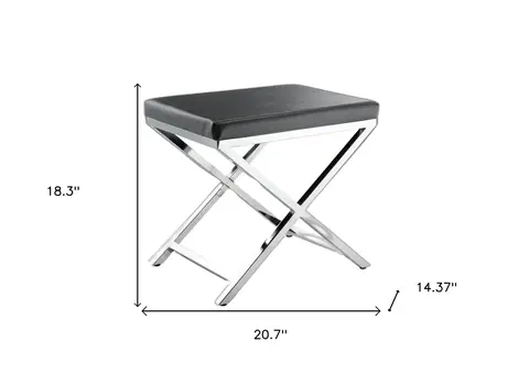 21" Charcoal and Silver Faux Leather Vanity Chair