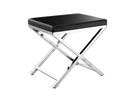 21" Black and Silver Faux Leather Vanity Chair