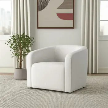 32" Off White Fabric Barrel Club Chair