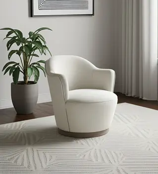 27" Off White Fabric Swivel Barrel Chair