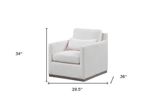 30" Off White Fabric Swivel Club Chair And Toss Pillow