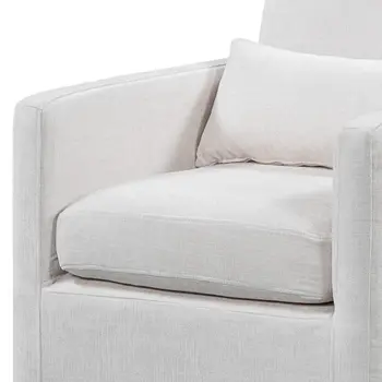 30" Off White Fabric Swivel Club Chair And Toss Pillow