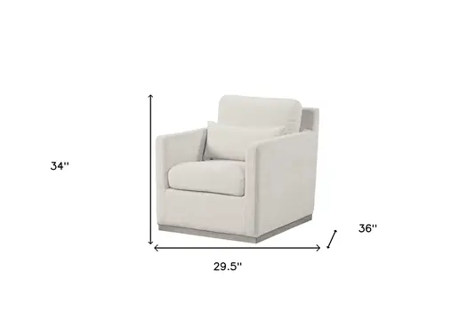 30" Cream Fabric Swivel Club Chair And Toss Pillow