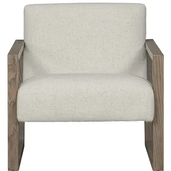 28" Beige and Ash Gray Fabric And Wood Arm Chair