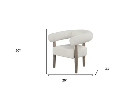29" Off White and Ash Gray Fabric And Wood Arm Chair