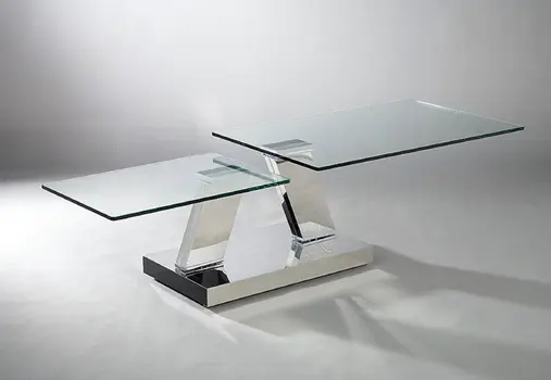 32" Clear And Silver Glass And Stainless Steel Floor Shelf Coffee Table