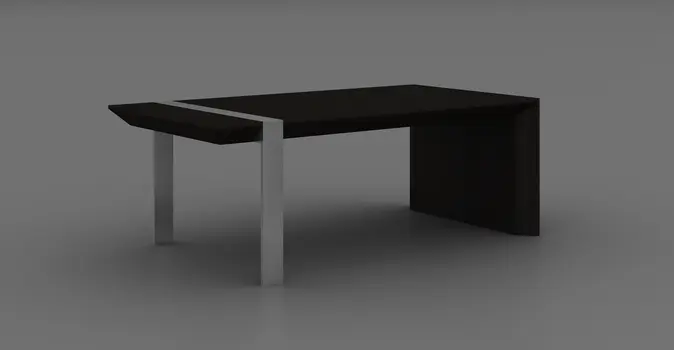 48" Black And Silver Wood And Stainless Steel Distressed Sled Coffee Table