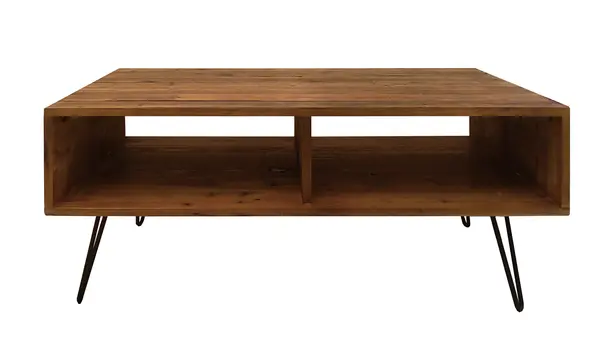 23" Brown And Black Wood And Metal Coffee Table With Shelf