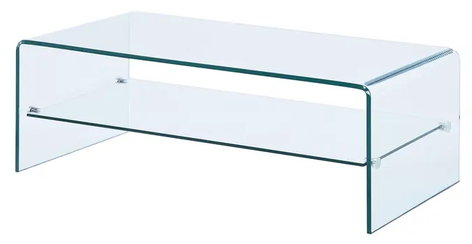 43" Clear Glass Sled Coffee Table With Shelf