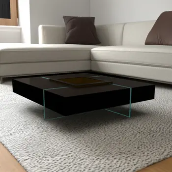 47" Espresso and Clear Wood and Glass Square Coffee Table