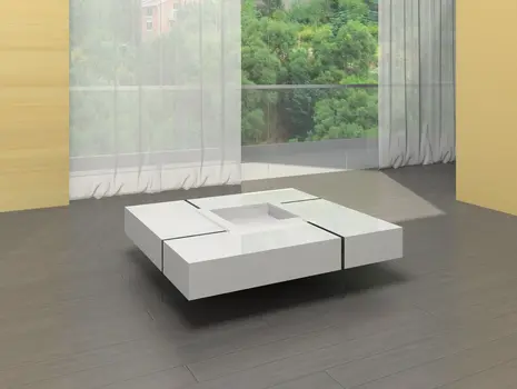 47" White And Clear Wood And Glass Square Sled Coffee Table