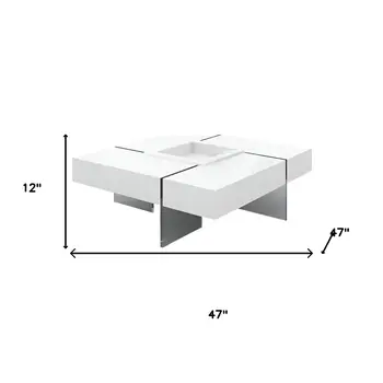 47" White And Clear Wood And Glass Square Sled Coffee Table