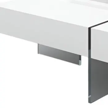 47" White And Clear Wood And Glass Square Sled Coffee Table