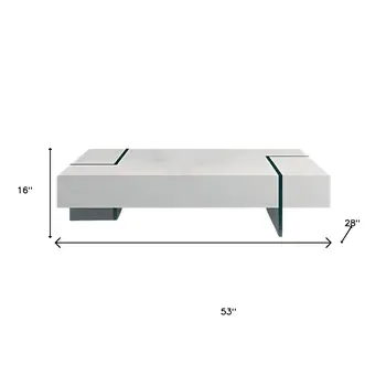 53" White And Clear Wood And Glass Sled Coffee Table