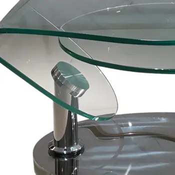 30" Clear And Silver Glass And Metal Oval Abstract Coffee Table