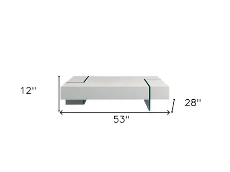 53" White And Clear Wood And Glass Sled Coffee Table
