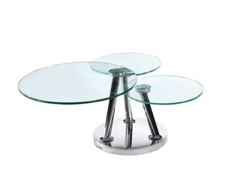 32" Clear And Silver Glass And Metal Round Floor Shelf Coffee Table