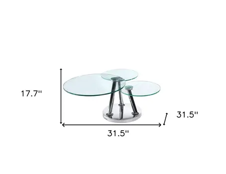 32" Clear And Silver Glass And Metal Round Floor Shelf Coffee Table