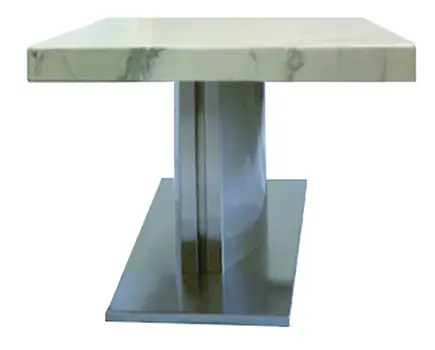 51" White And Silver Genuine Marble And Stainless Steel Pedestal Coffee Table