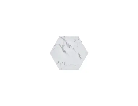 35" White And Gold Faux Marble Hexagon Drum Coffee Table