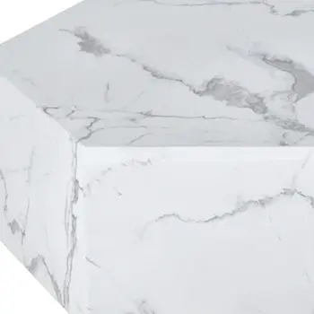 35" White And Gold Faux Marble Hexagon Drum Coffee Table