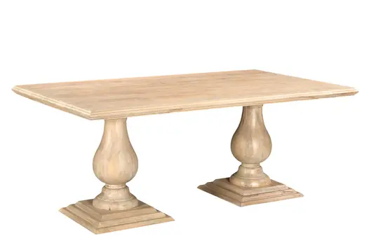 75" Beige Solid Wood Double Pedestal Base Dining Table