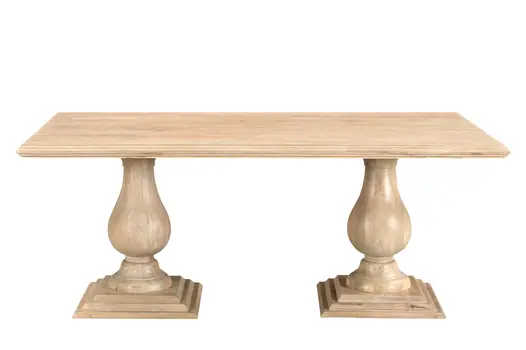 75" Beige Solid Wood Double Pedestal Base Dining Table