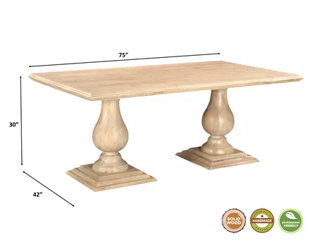 75" Beige Solid Wood Double Pedestal Base Dining Table