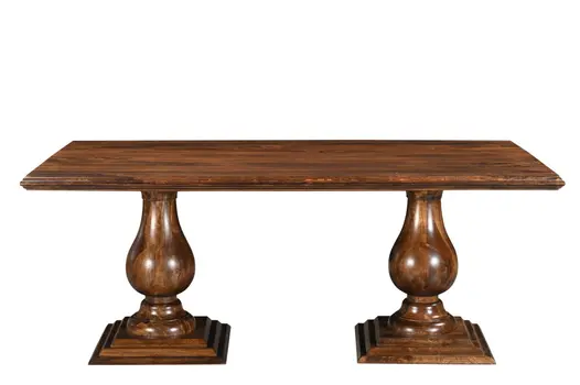 75" Dark Brown Solid Wood Double Pedestal Base Dining Table