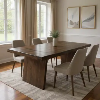 86" Dark Brown Solid Wood Double Pedestal Base Dining Table