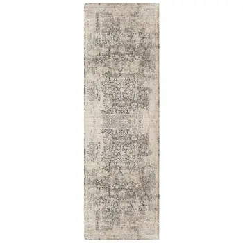 7' Gray Floral Runner Rug