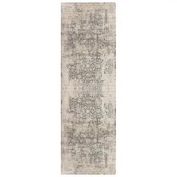 7' Gray Floral Runner Rug