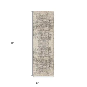 7' Gray Floral Runner Rug