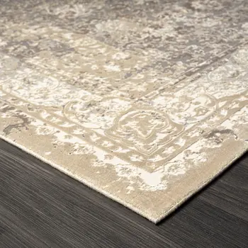 10' X 14' Gray and Ivory Floral Area Rug