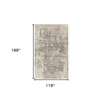 10' X 14' Gray and Ivory Floral Area Rug