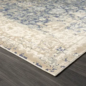 2' X 3' Blue and Ivory Floral Area Rug