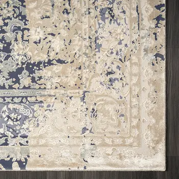 2' X 3' Blue and Ivory Floral Area Rug