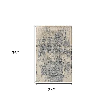 2' X 3' Blue and Ivory Floral Area Rug