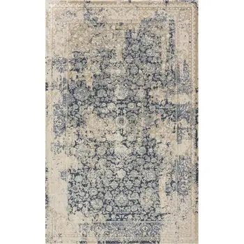 10' X 14' Blue and Ivory Square Floral Area Rug