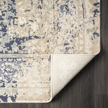 10' X 14' Blue and Ivory Square Floral Area Rug
