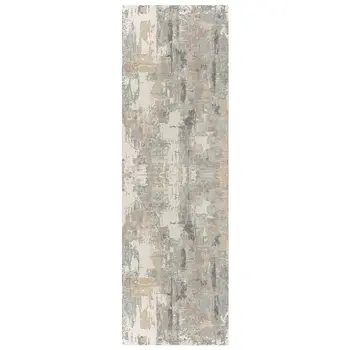 7' Gray And Beige Abstract Runner Rug