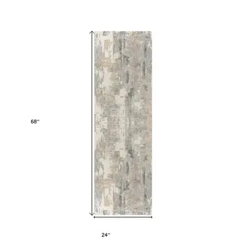 7' Gray And Beige Abstract Runner Rug