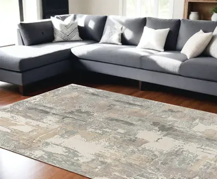 8' X 10' Beige Ivory And Gray Abstract Area Rug