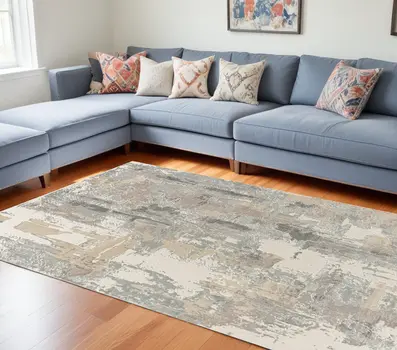 10' X 14' Beige Ivory and Gray Abstract Area Rug