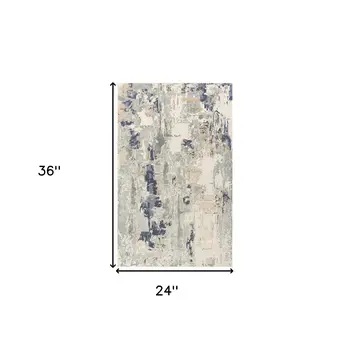 2' X 3' Blue and Beige Abstract Area Rug