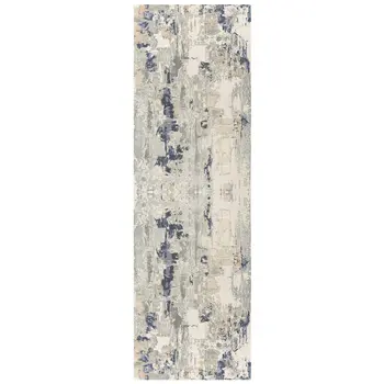 7' Blue And Beige Abstract Runner Rug