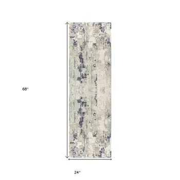 7' Blue And Beige Abstract Runner Rug