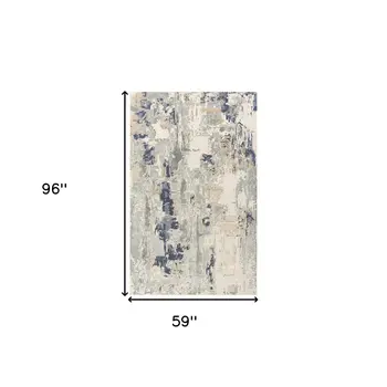 5' X 8' Blue and Beige Abstract Area Rug
