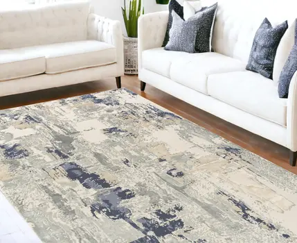 10' X 14' Blue and Beige Abstract Area Rug